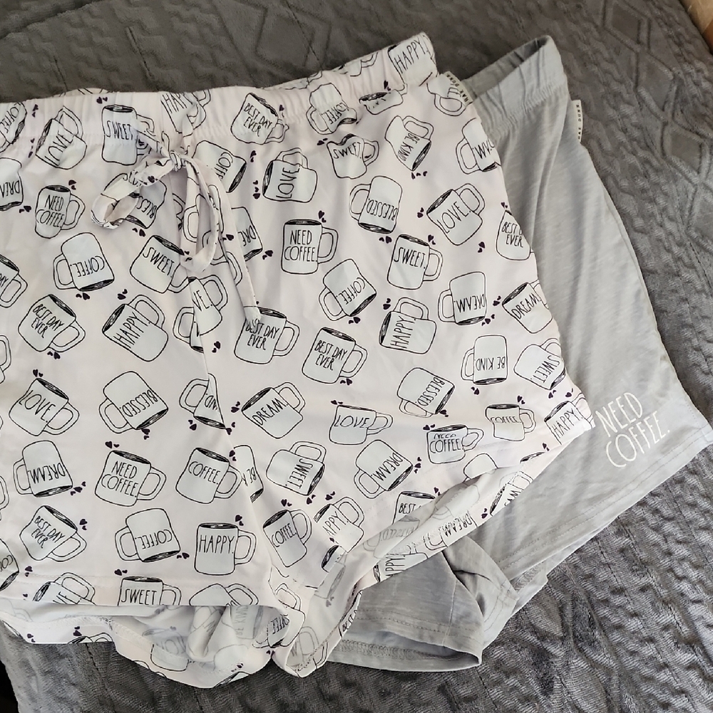 Gray and White Coffee Print Shorts
